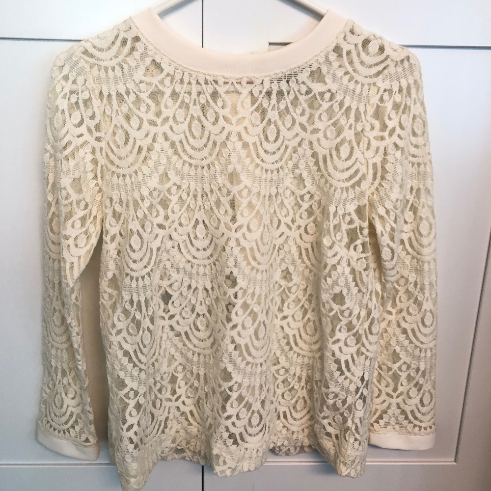 BR Cream Lace Sweater, Buttoned Back